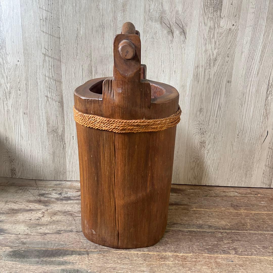 傘立て 昭和レトロ 天然木 無垢材 手桶型 古道具 置物 古道具 古民具