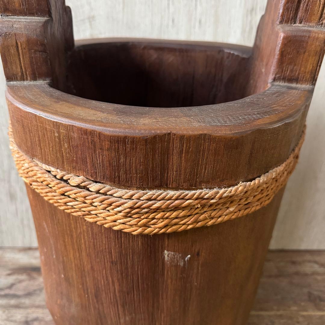 傘立て 昭和レトロ 天然木 無垢材 手桶型 古道具 置物 古道具 古民具