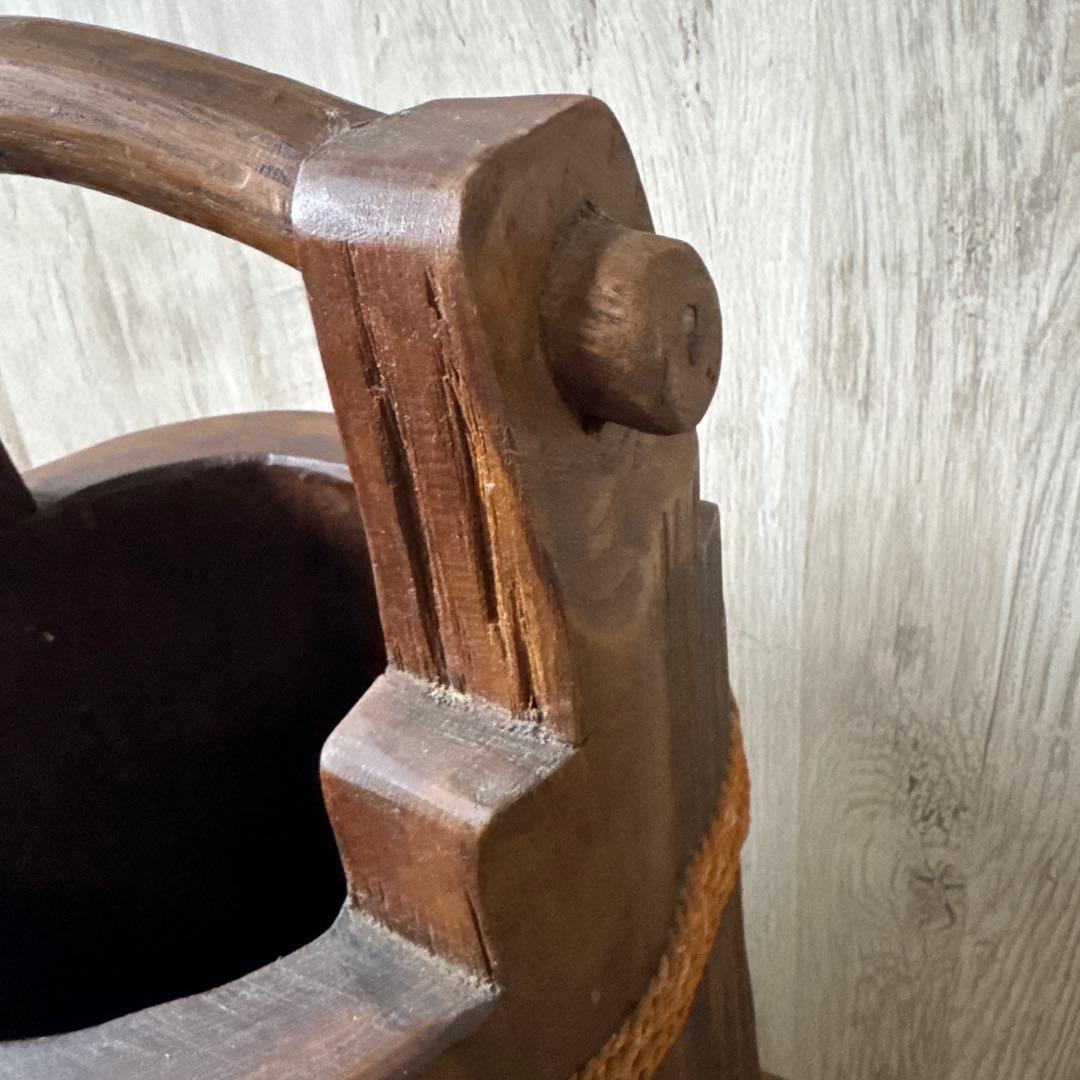 傘立て 昭和レトロ 天然木 無垢材 手桶型 古道具 置物 古道具 古民具