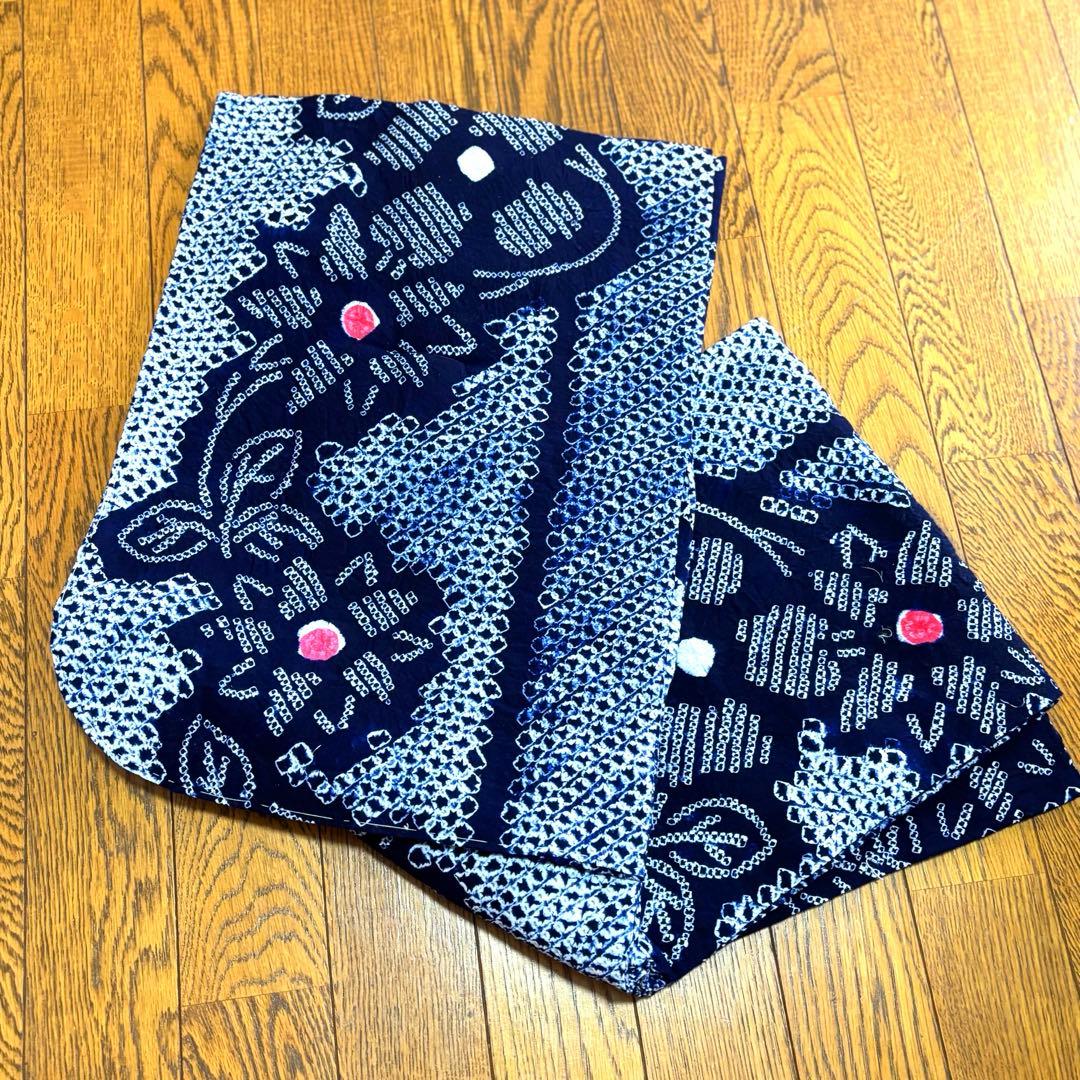 しつけ・綴じ糸付 有松絞り浴衣 手縫い　154㎝　十字花絞り　紗献上名古屋帯付