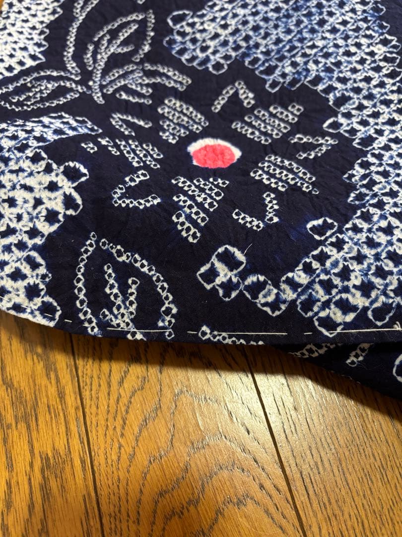 しつけ・綴じ糸付 有松絞り浴衣 手縫い　154㎝　十字花絞り　紗献上名古屋帯付