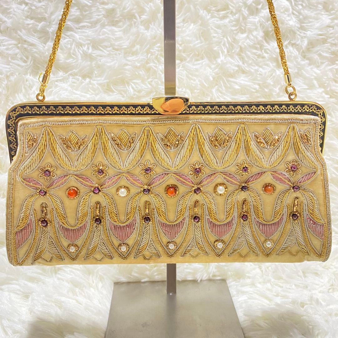 ●良品●　LUMY　ルミーはしもと　皇室御用達　がま口　ビーズ刺繍　ハラコバッグ