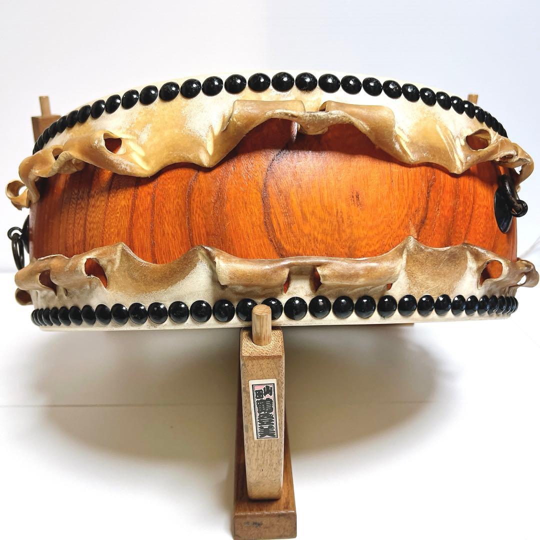 【美品】　岡田屋布施 台座　平太鼓 40cm×15cm バチ付き　和太鼓　打楽器