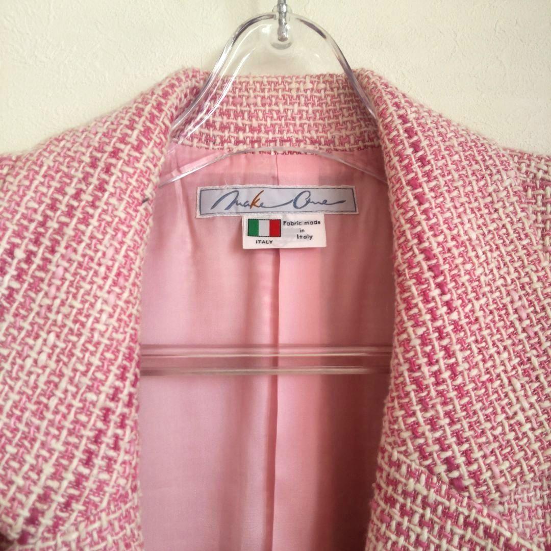 ツイードジャケット　イタリア製生地　孝富　ピンク　M おしゃれ