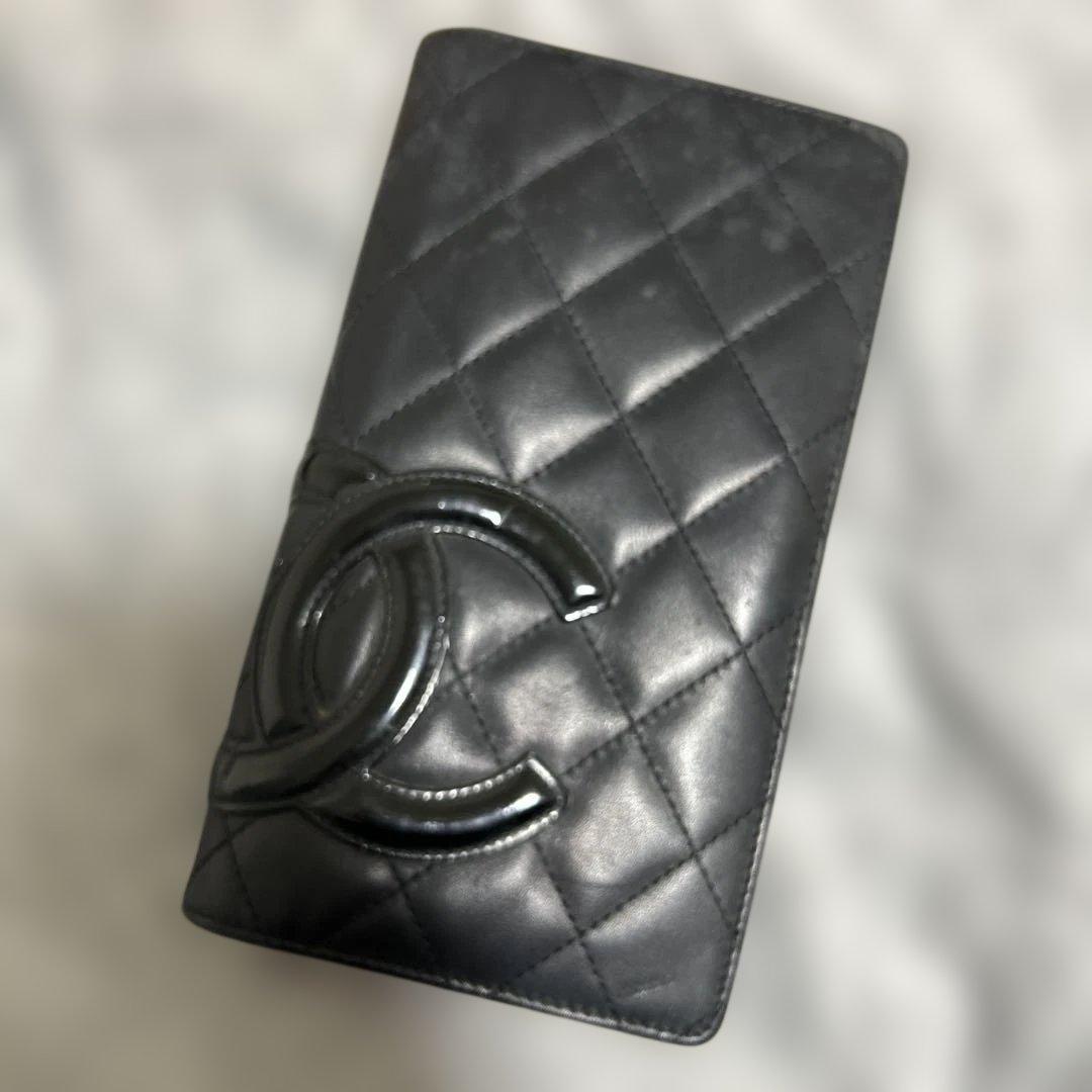 CHANEL ブラック カンボンライン 長財布