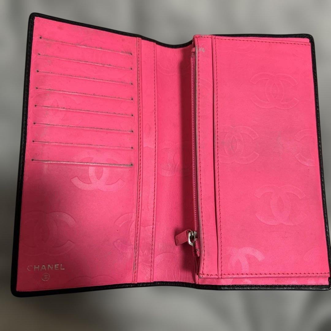 CHANEL ブラック カンボンライン 長財布