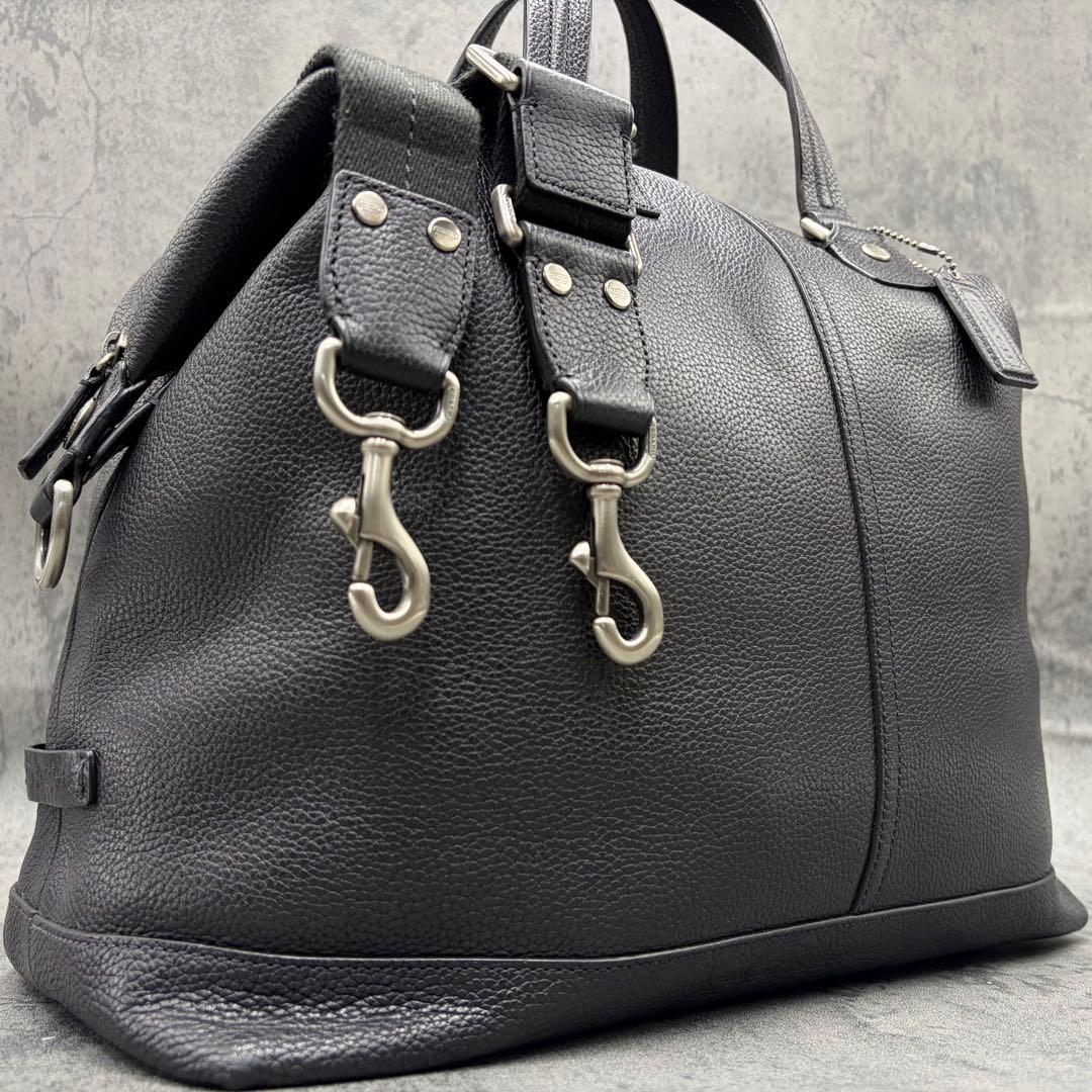 2way コーチ ボストンバッグ シボ革 斜め掛け トラベル 黒 大容量 旅行