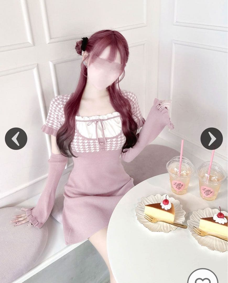 HONEY MEWピンク チェック柄 ニットワンピース 半袖