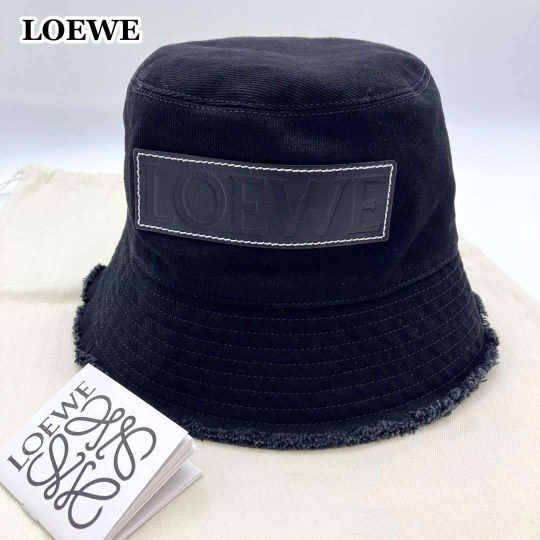 IZU✨ LOEWE バケットハット 帽子 レザーパッチ 黒 57 デニム