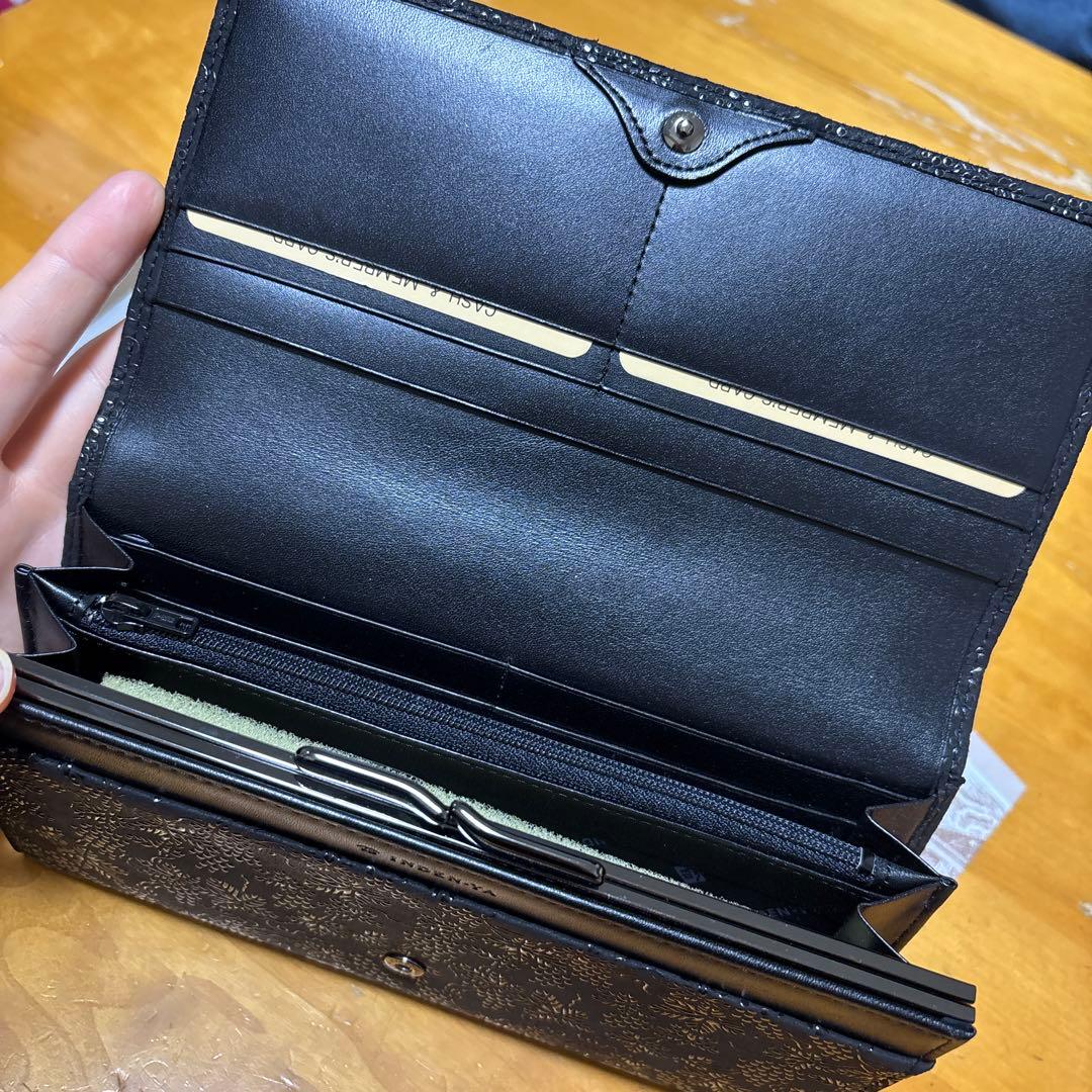 INDEN-YA 黒 型押し ぶどう 長財布 印傳屋 箱付き