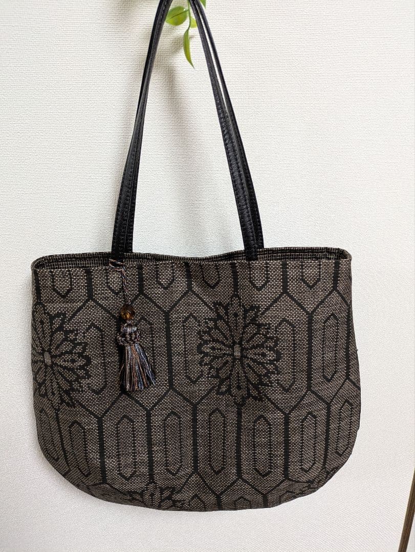 着物リメイクワンピース★7マルキ大島紬★Aラインワンピース&トート★ML〜LL