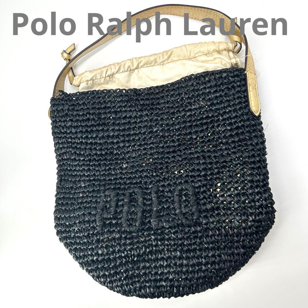 良品✨現行 ポロラルフローレン カゴバッグ ラフィアバッグ 巾着 ゴ ールド内袋