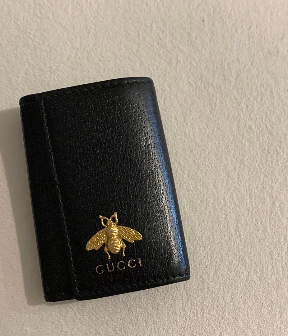 【GUCCI 】 ブラックレザー 蜂ロゴ キーケース