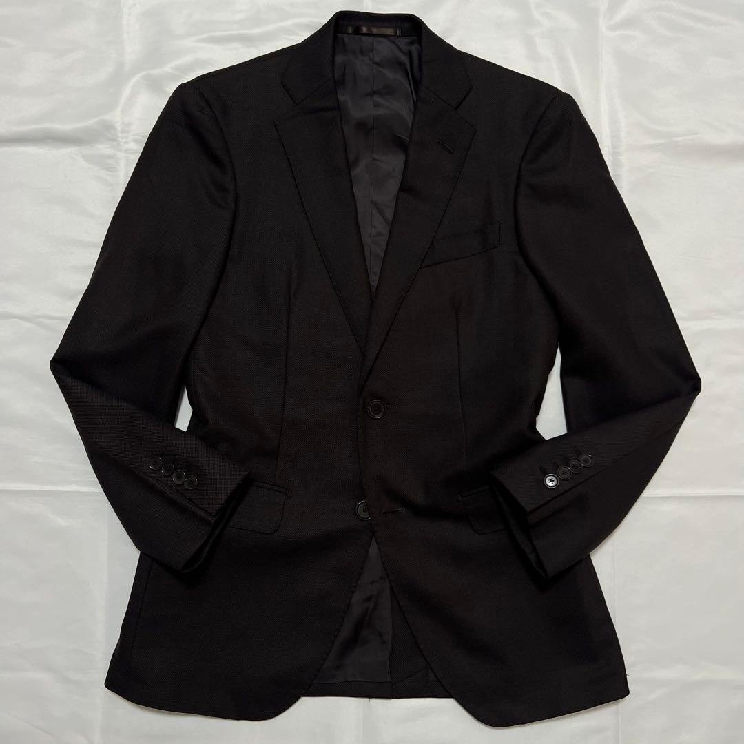 極美品✨️トゥモローランド ビジネス スーツ ブラウン 茶 バーズアイ 42サイズ