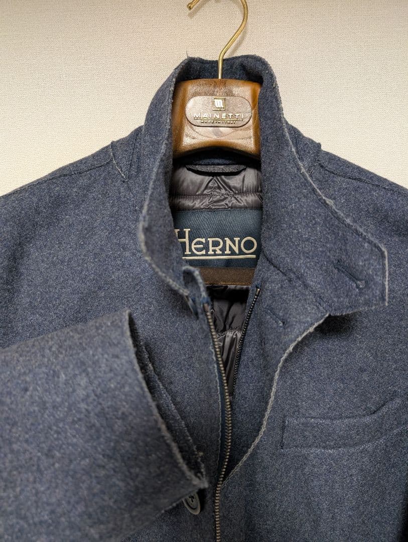 美品 HERNO ウール テーラード 46 ネイビー ジャケット ヘルノ