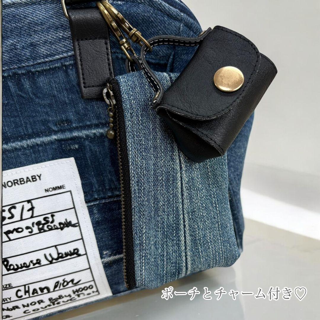 spring bag／バネ口／チャーム付／デニムリメイク