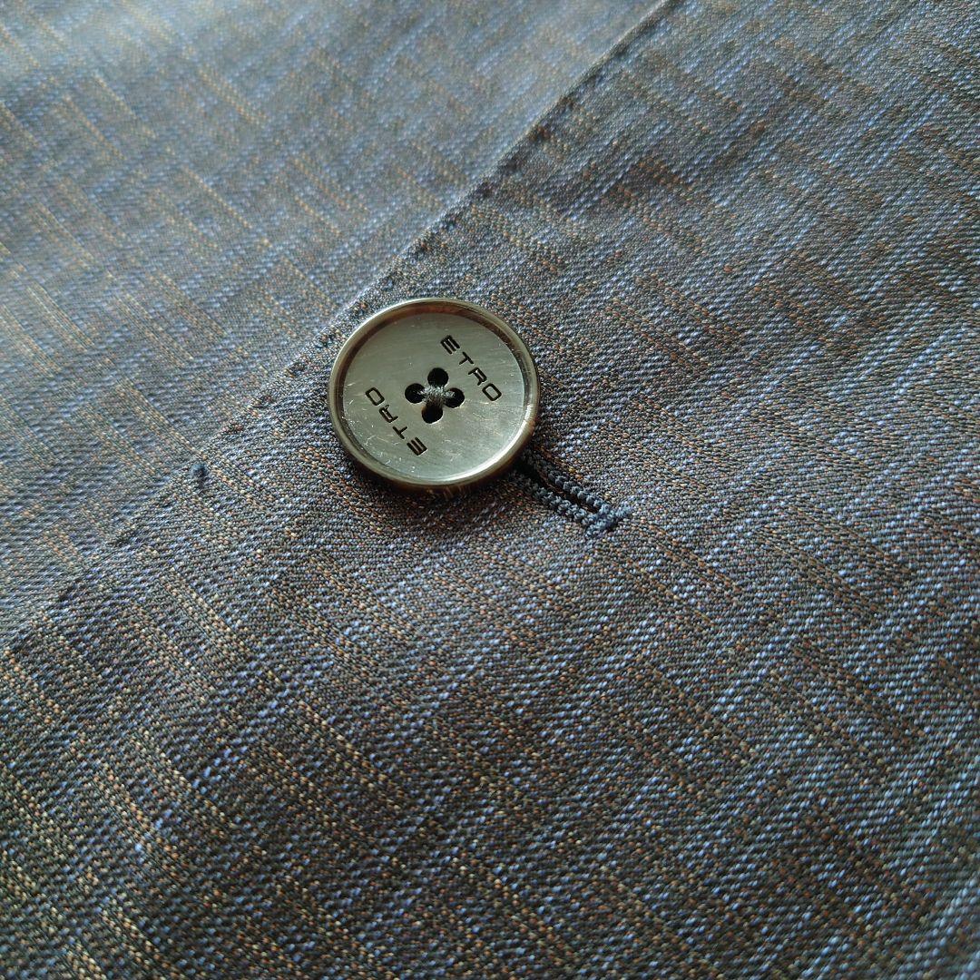 ★f エトロ シルク メンズ ジャケット ネイビー チェック ペイズリー イタリ