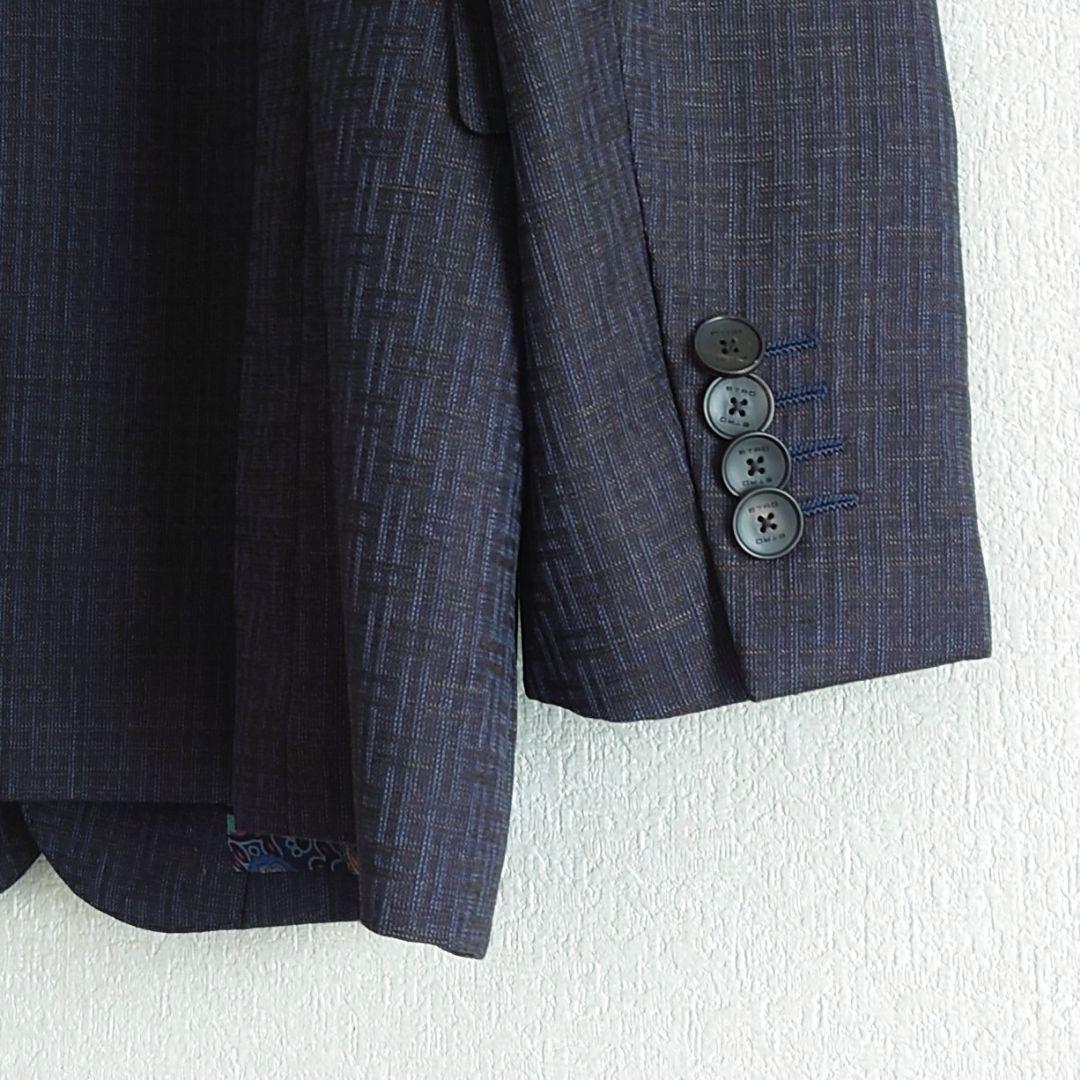 ★f エトロ シルク メンズ ジャケット ネイビー チェック ペイズリー イタリ