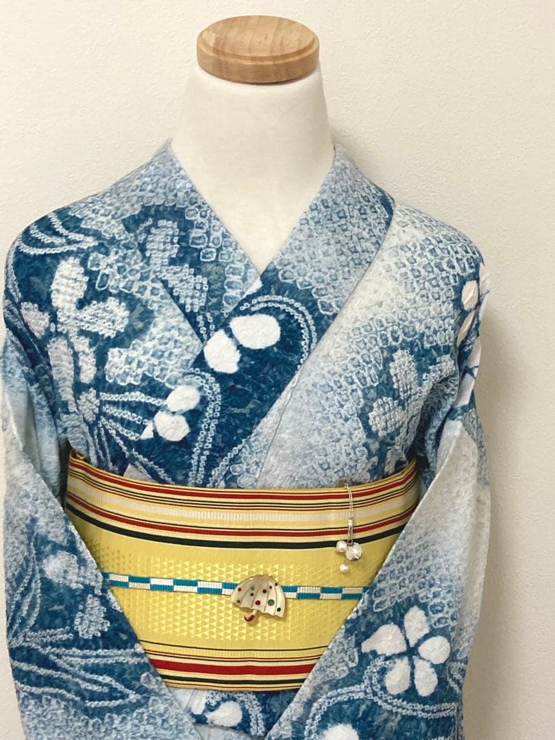 有松絞り　浴衣　スミレ　裄66.5cm 美品