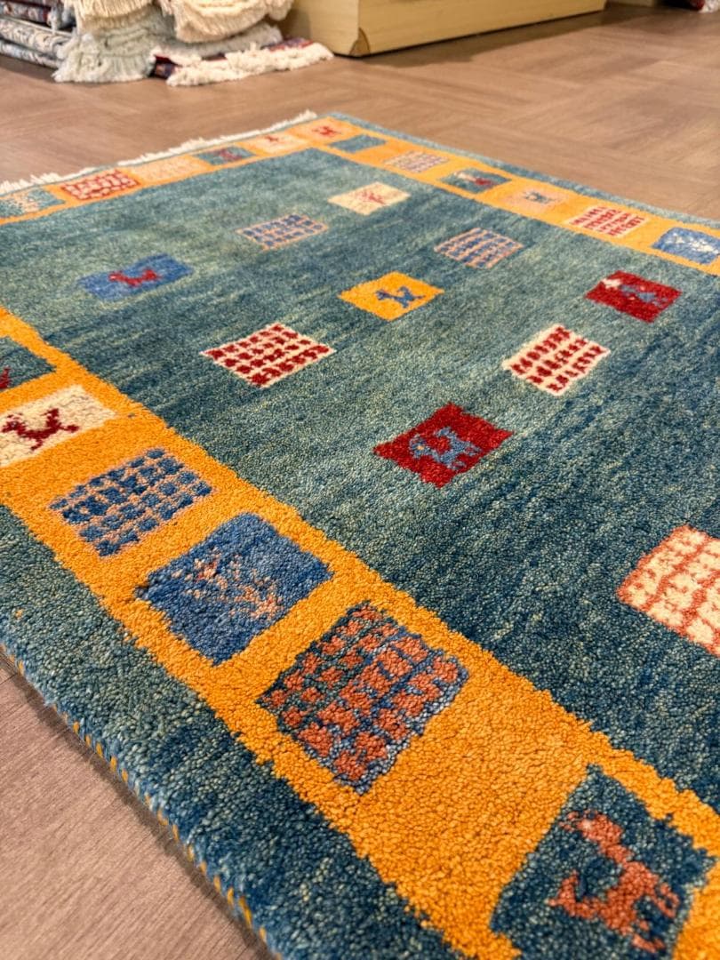 ギャッベ 152x102cm ペルシャ絨毯 手織り ギャベ 玄関マットラグ 絨毯