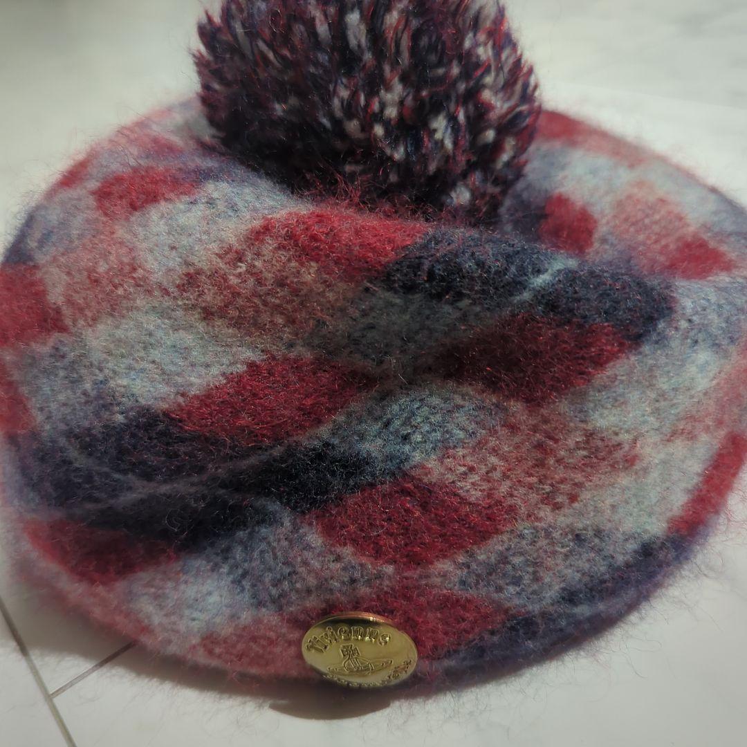 ヴィヴィアンウエストウッド ベレー帽 オーブ モヘア混 チェック