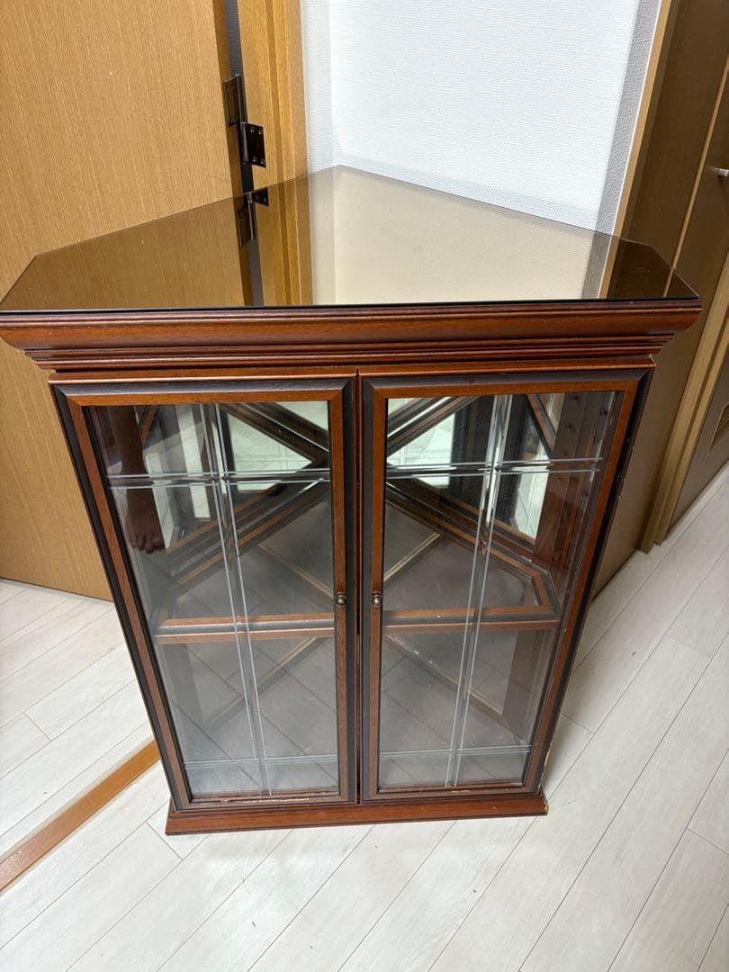 アンティーク　コーナーキャビネット　ガラス　ミラー