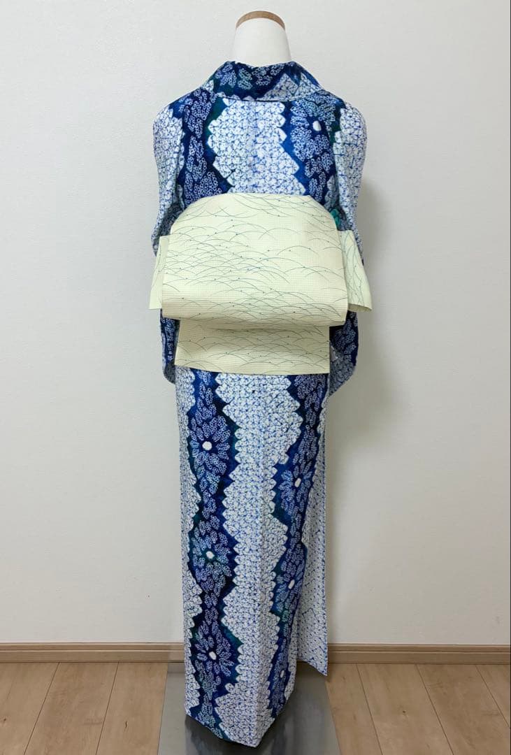 浴衣　有松鳴海絞り　立涌に花　裄67cm