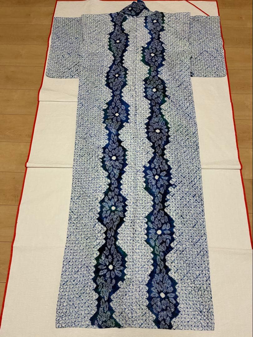 浴衣　有松鳴海絞り　立涌に花　裄67cm