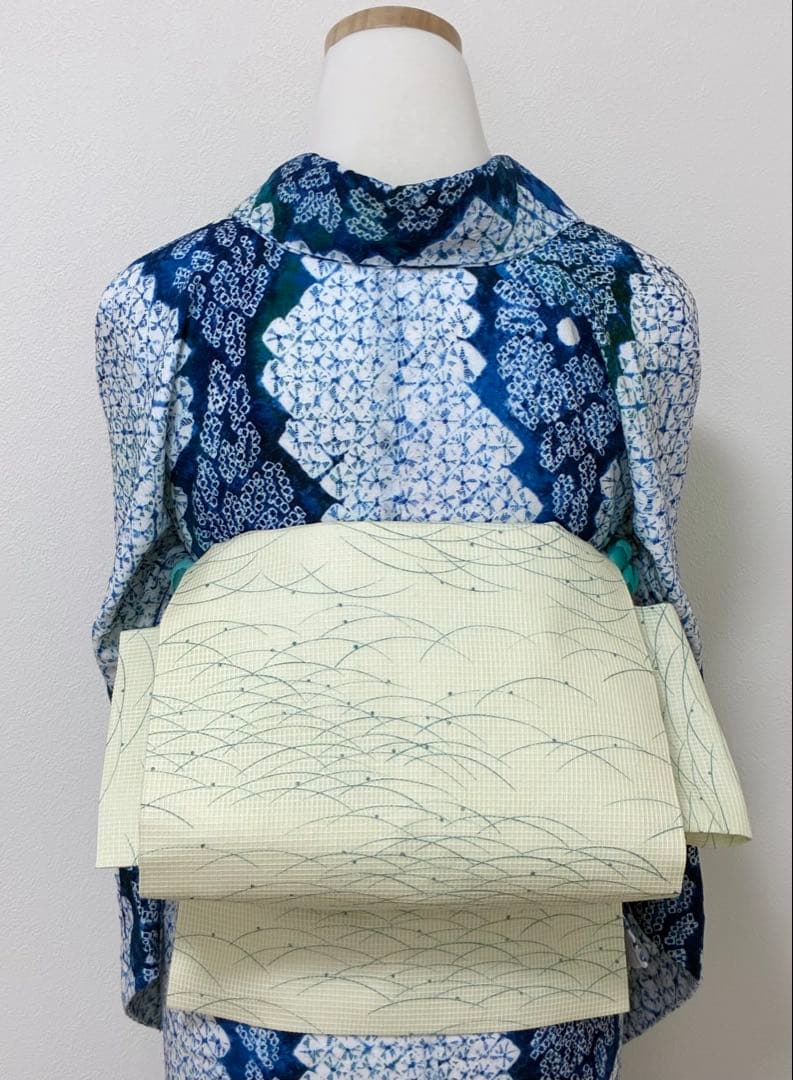 浴衣　有松鳴海絞り　立涌に花　裄67cm