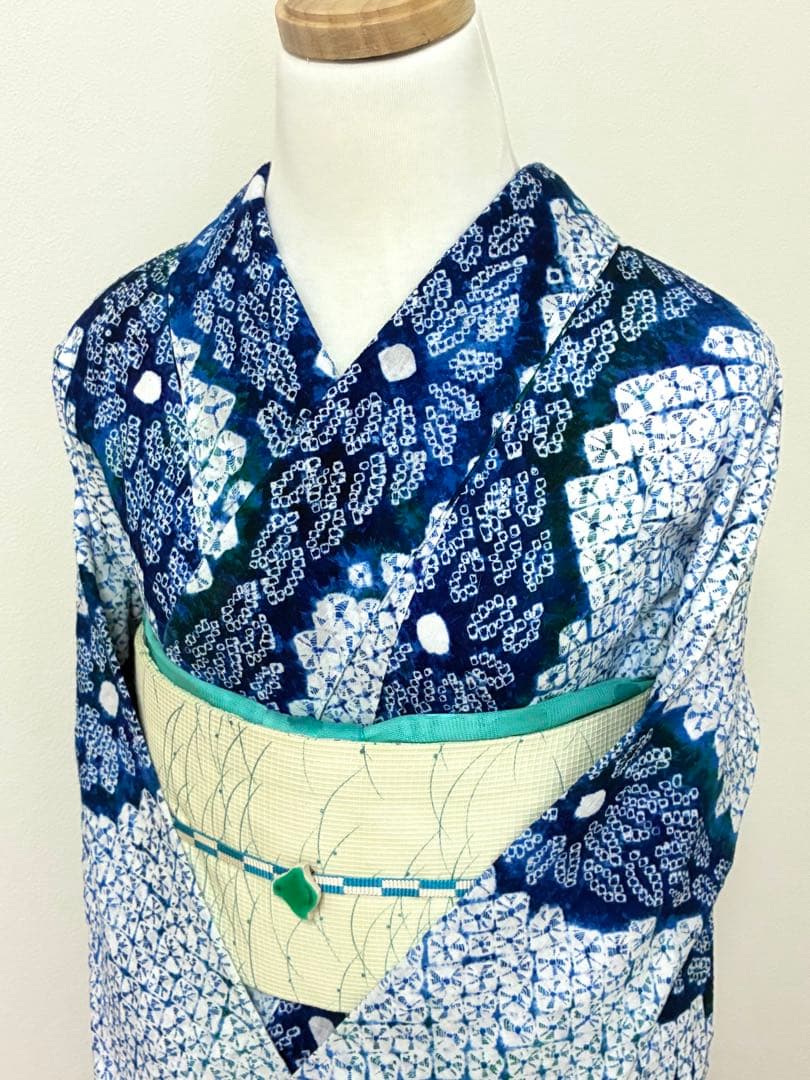 浴衣　有松鳴海絞り　立涌に花　裄67cm