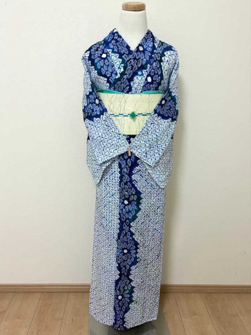浴衣　有松鳴海絞り　立涌に花　裄67cm