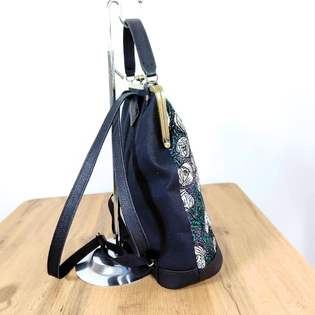 【専用】/2025rosyロージィーネイビー/がま口リュック牛革黒