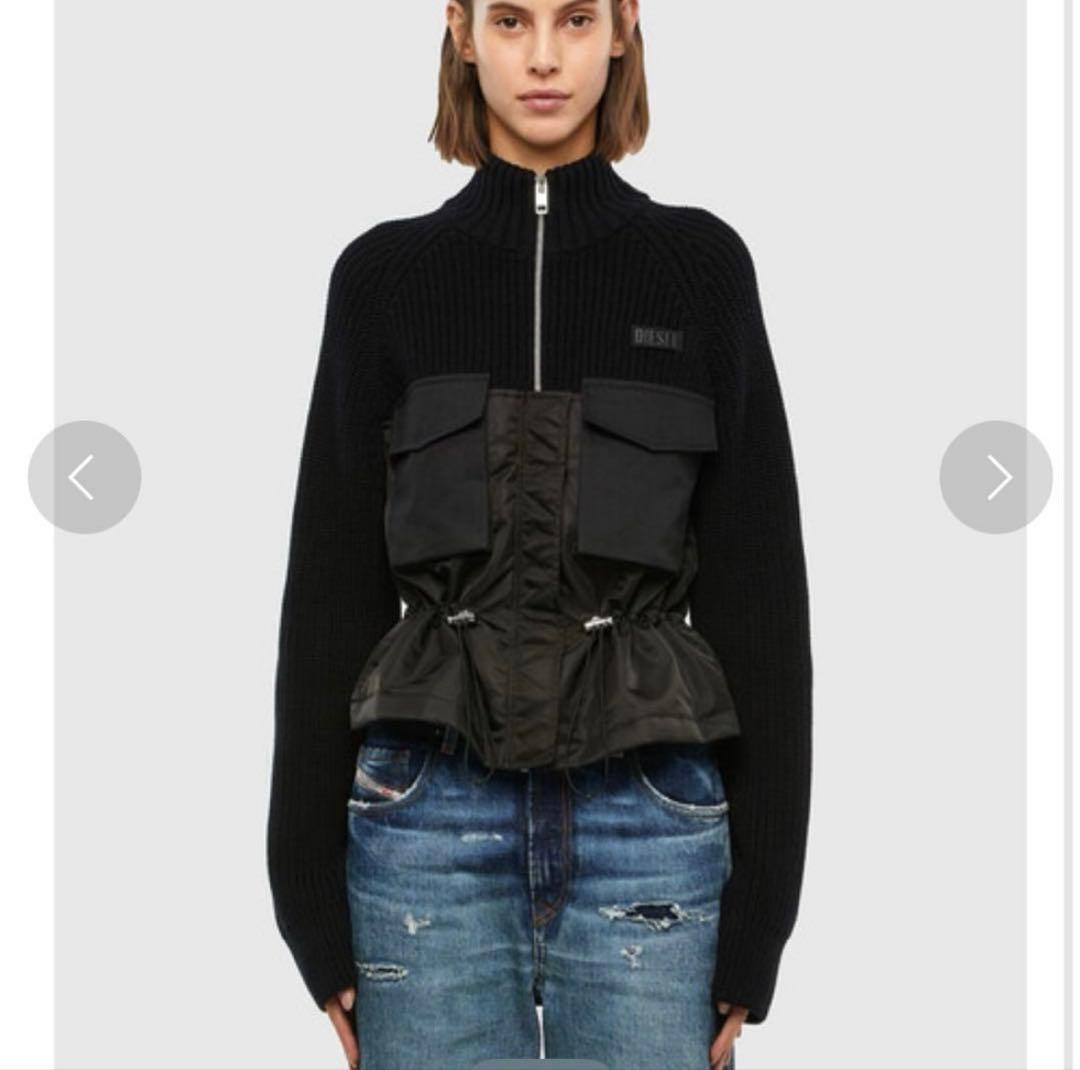 DIESEL ブラック 異素材　ニットセーター ジップアップ　ブルゾン