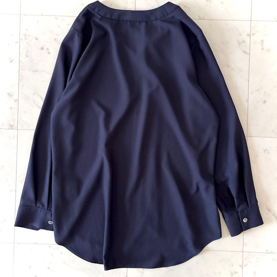 美品 セオリー ボウタイブラウス ネイビー 洗える S とろみブラウス 濃紺