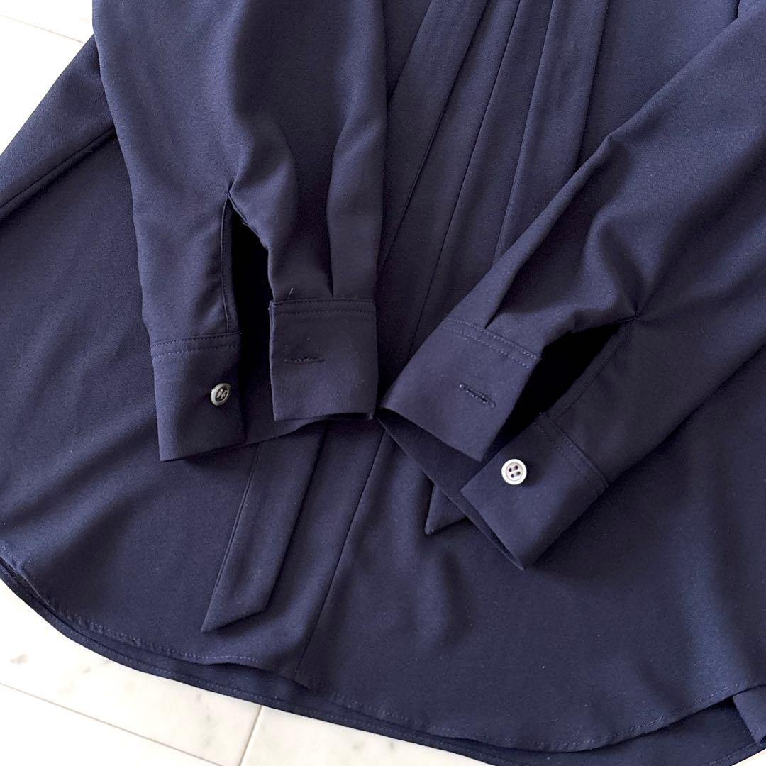 美品 セオリー ボウタイブラウス ネイビー 洗える S とろみブラウス 濃紺