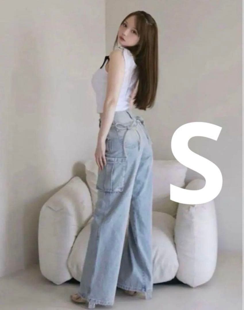 andmary ♡ Back ribbon denim cargo pants