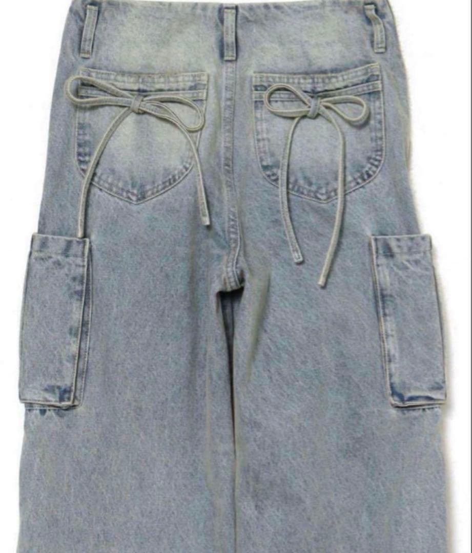 andmary ♡ Back ribbon denim cargo pants