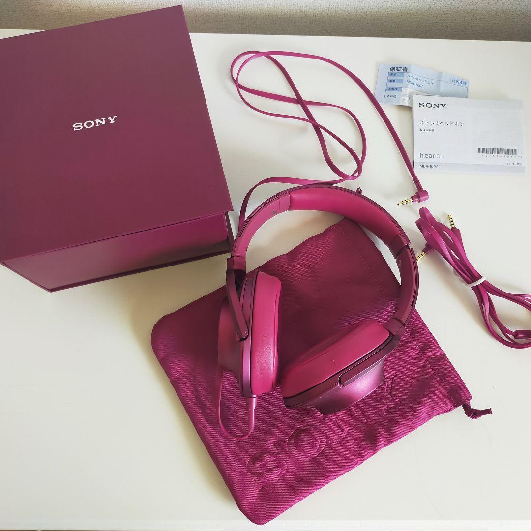 【美品】SONY ヘッドフォン h.ear on MDR-100Aボルドーピンク