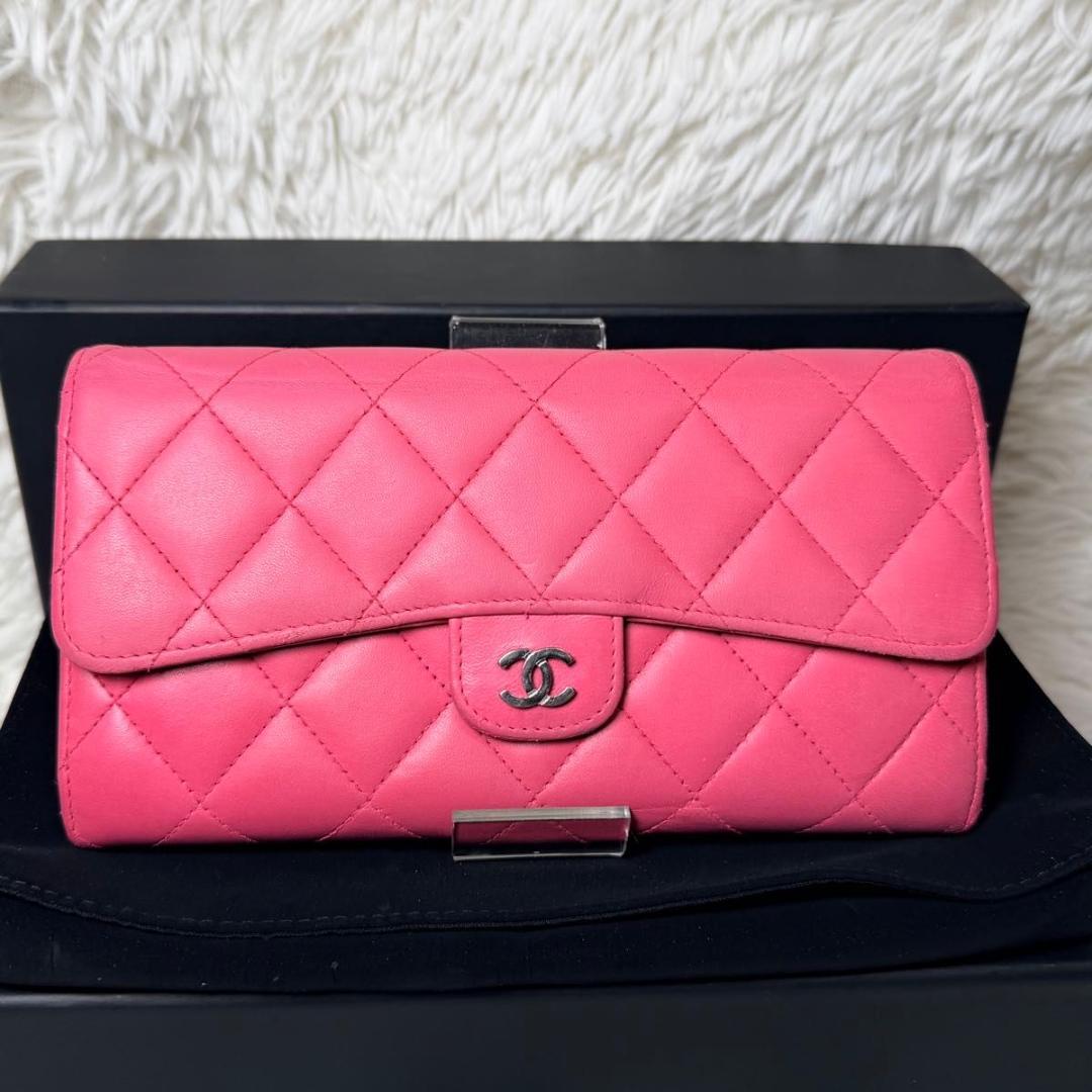 【外箱付き】CHANEL マトラッセ フラップ 長財布 キャビアスキン ピンク