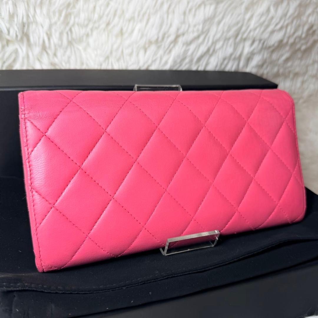 【外箱付き】CHANEL マトラッセ フラップ 長財布 キャビアスキン ピンク