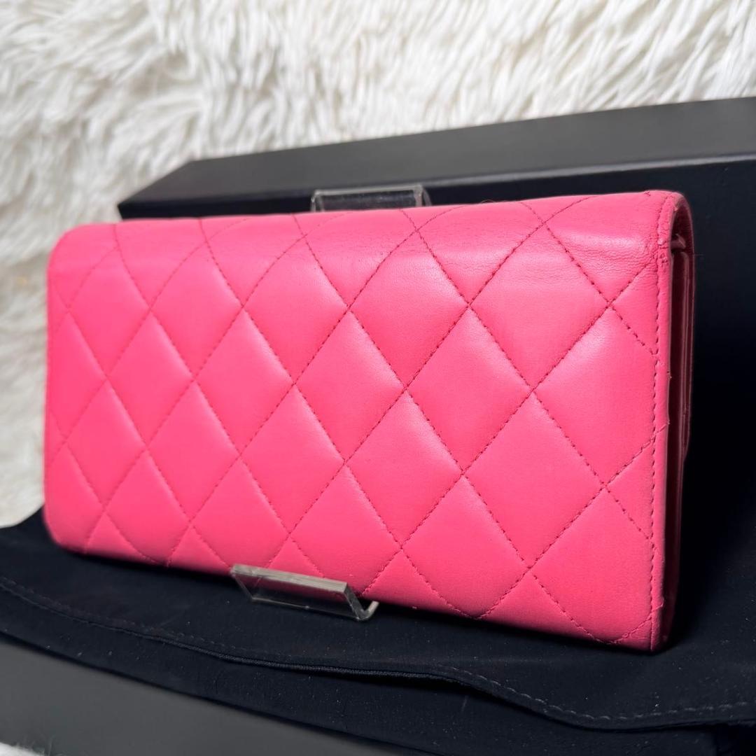 【外箱付き】CHANEL マトラッセ フラップ 長財布 キャビアスキン ピンク