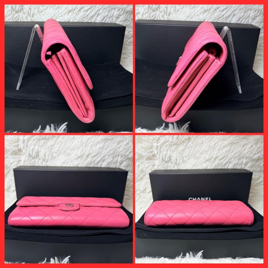 【外箱付き】CHANEL マトラッセ フラップ 長財布 キャビアスキン ピンク