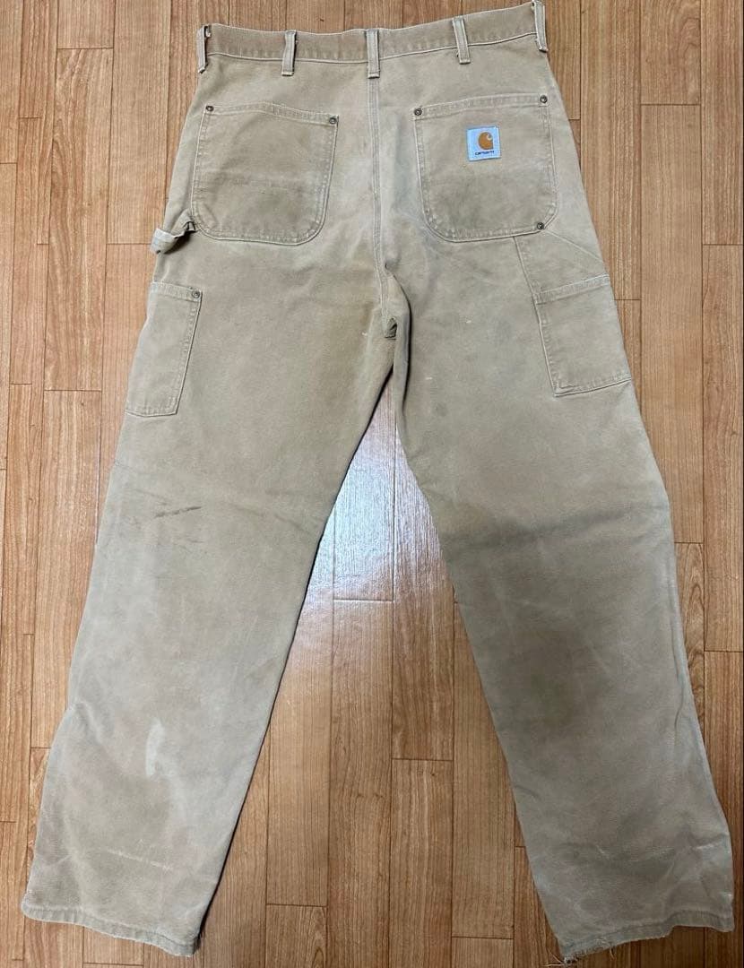 90s USA製 星タグ カーハート ダブルニー W36 フェード ブラウン