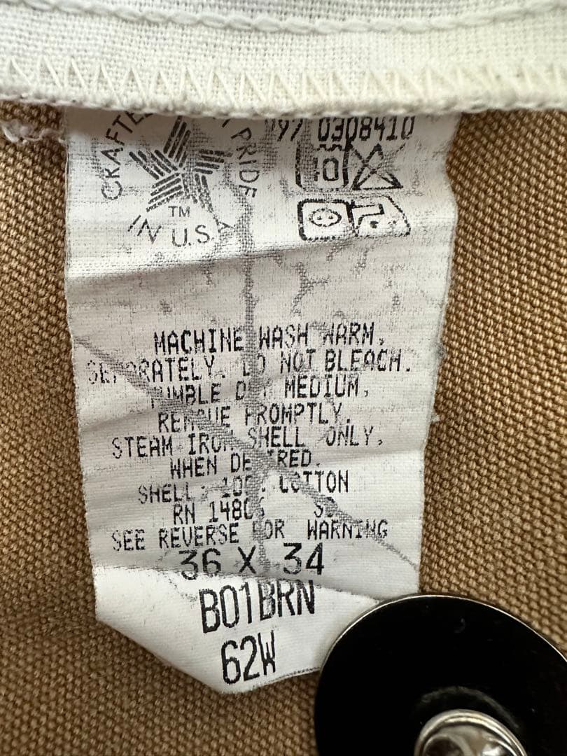 90s USA製 星タグ カーハート ダブルニー W36 フェード ブラウン