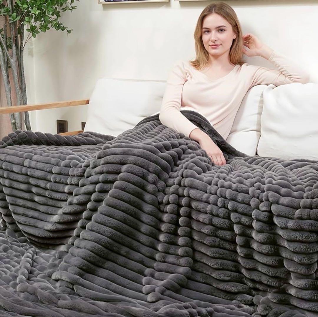 新品✨電気毛布 2枚セットPSE認証 ラビットファー調 速暖　丸洗い　グレー