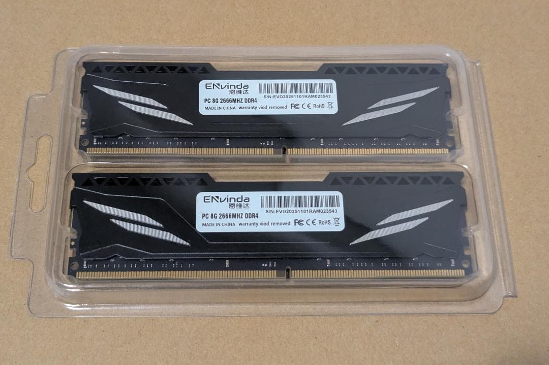 ENVINDA DDR4 メモリ 8GBx2枚 （計16GB）
