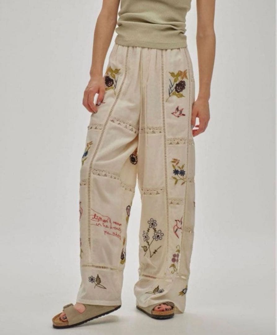 パンツ todayful Embroidery Patchwork trousers
