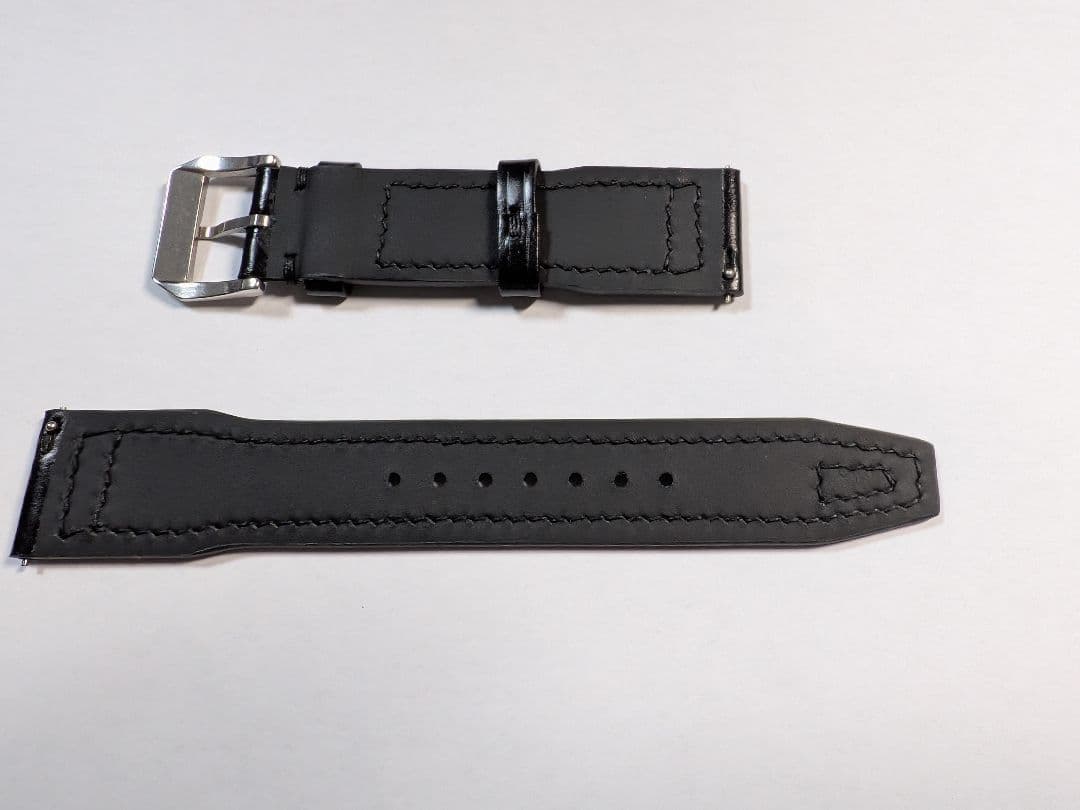 最高級シェルコードバン/ブラック/ 時計ベルト ステッチ入り/20mm