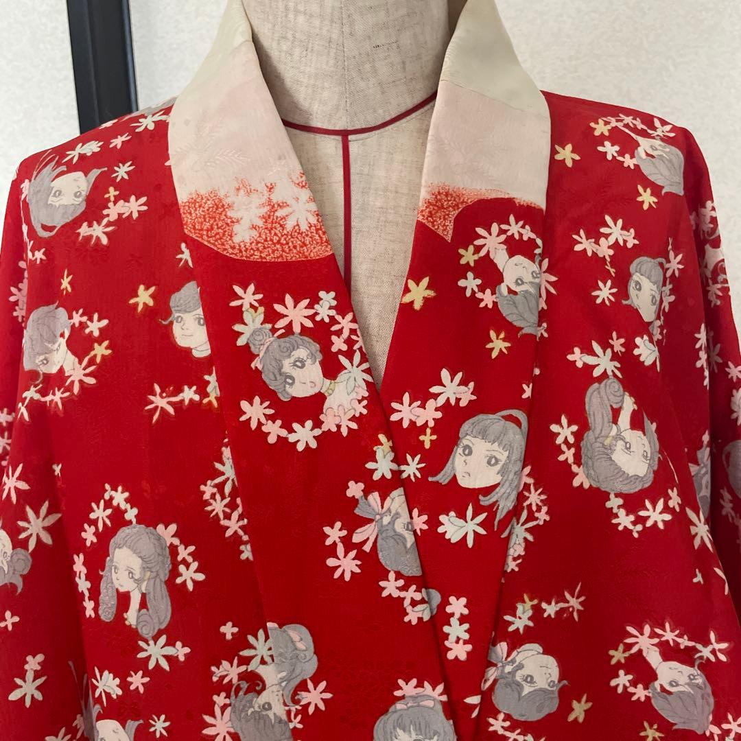 昭和レトロ　着物　昭和レトロ少女漫画　当時物　レア　レトロ生地　ファンシー