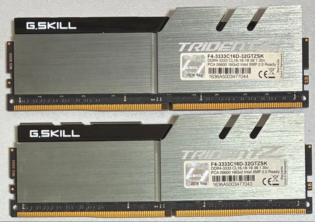 【中古】DDR4-3333 32GB(16GB×2枚) G.SKILL